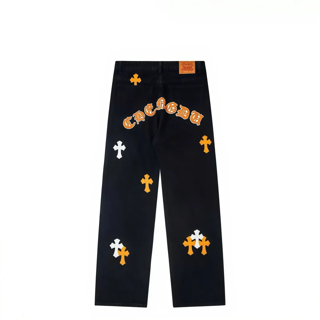 P210 💰 Chrome Hearts & CH city limited series Sanskrit cross patch patchwork leather jeans need to be washed and then disassembled and hand-stitched with sheepskin cross leather and then spliced ​​together to complete. The whole piece requires too much craftsmanship to explain. The texture can be seen in the hand, and it looks good. The styles with different washed textures are very friendly to people with thin legs and thick legs. The straight version is very flattering to the leg shape. The moderate length is timeless and can be matched easily and casually. It is the basic styling foundation for various styles and is a must-have in the wardrobe! The fabric is stiff but also makes the upper body soft without losing texture. The washing process is even more perfect. It is a must-have item for everyone! ! ! Washed wheat, hang tag, pants label, three labels are complete, the upper body effect is particularly stiff and stylish, super stylish, same style for men and women - Color: Size: 28 30 32 34 36